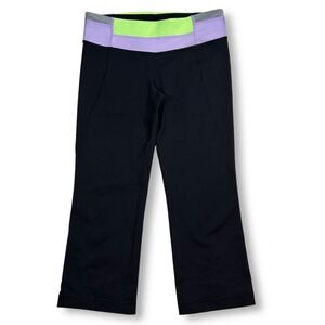Lululemon Cropped Capri Yoga Pants Athletic High Rise Black Purple Green Size‎ 4